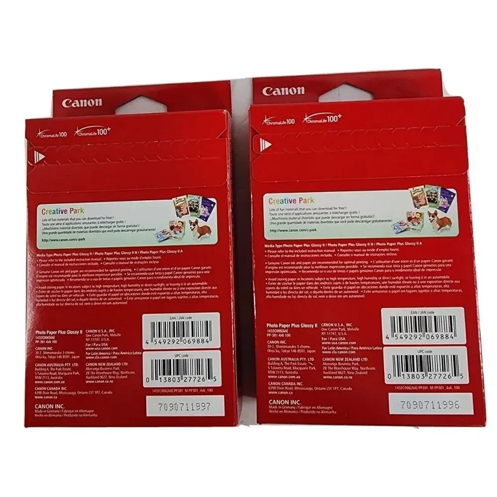 Lot of 2 Canon Photo Paper Plus Glossy II PP-301 4”x6
